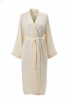 Maren Muslin Bathrobe with Hair Towel Set 100% Turkish Cotton - Ecru