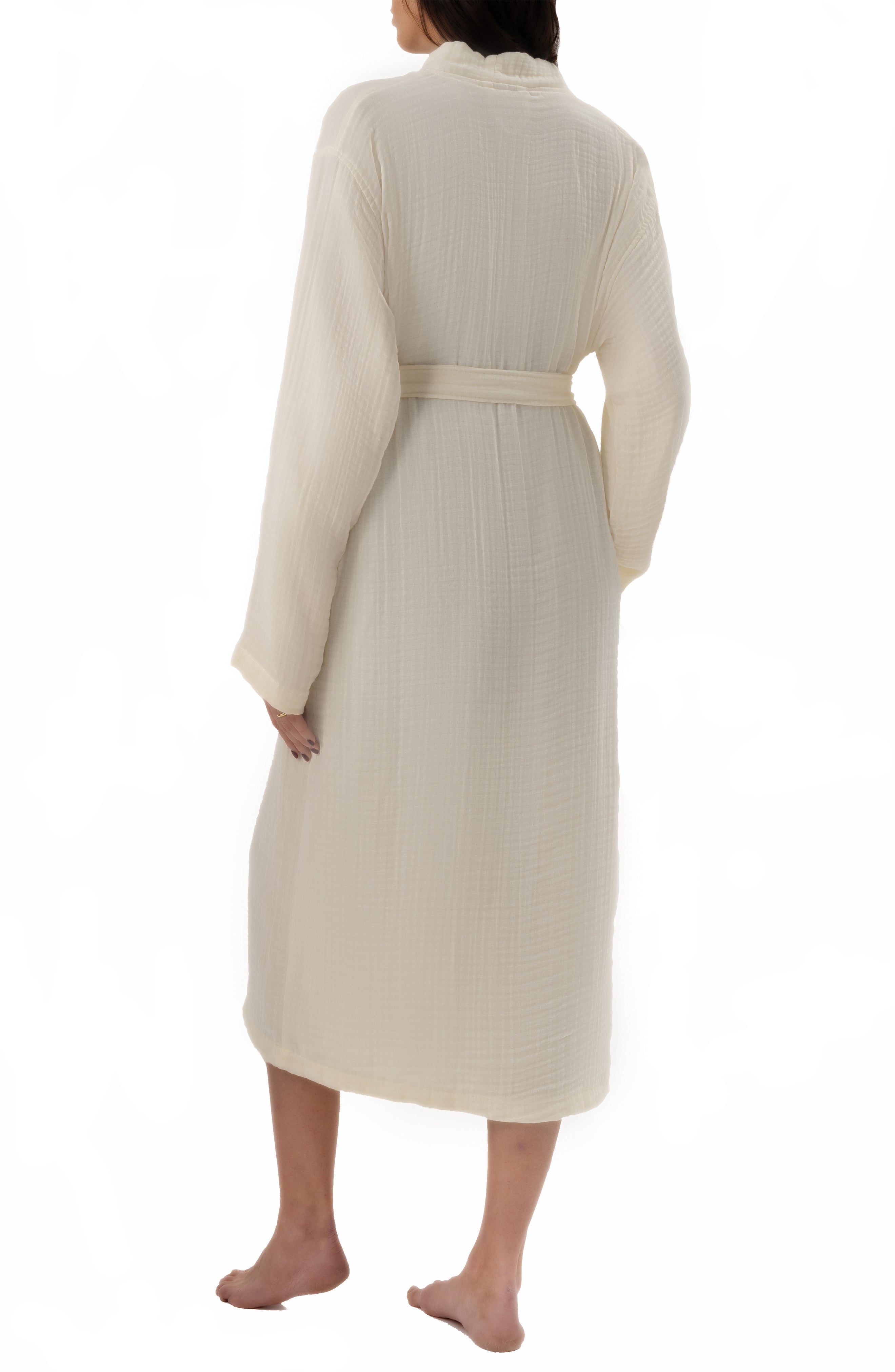 Maren Muslin Bathrobe with Hair Towel Set 100% Turkish Cotton - Ecru