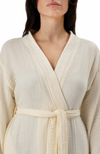 Maren Muslin Bathrobe with Hair Towel Set 100% Turkish Cotton - Ecru