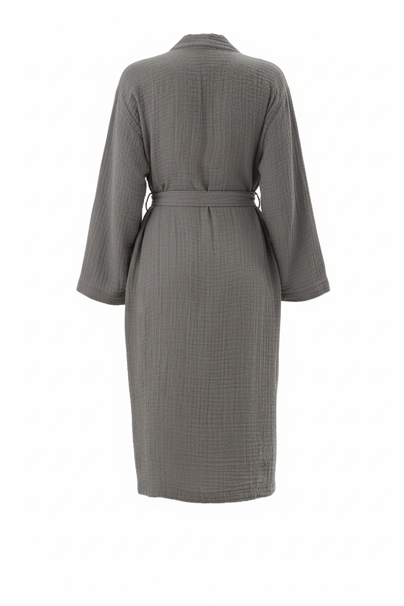 Maren Muslin Bathrobe Set with Hair Towel 100% Organic Turkish Cotton - Gray