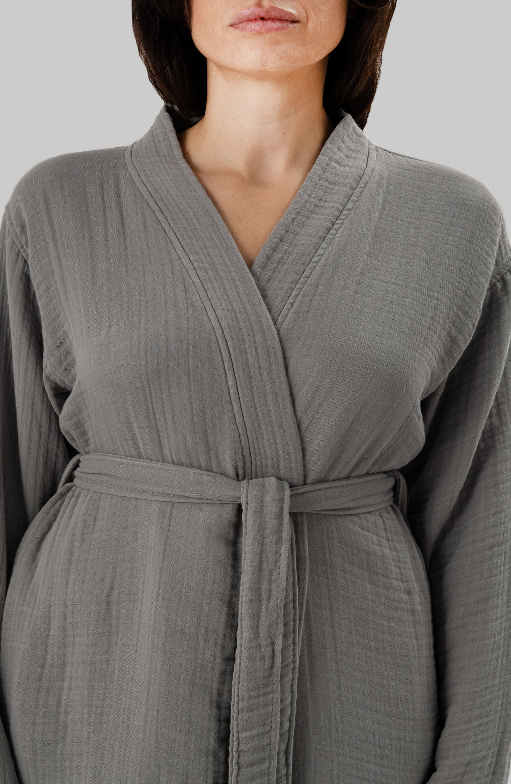 Maren Muslin Bathrobe Set with Hair Towel 100% Organic Turkish Cotton - Gray