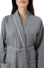 Naturelia Turkish Cotton Blend Waffle Bathrobe 2 Piece Set with Hair Towel – Grey