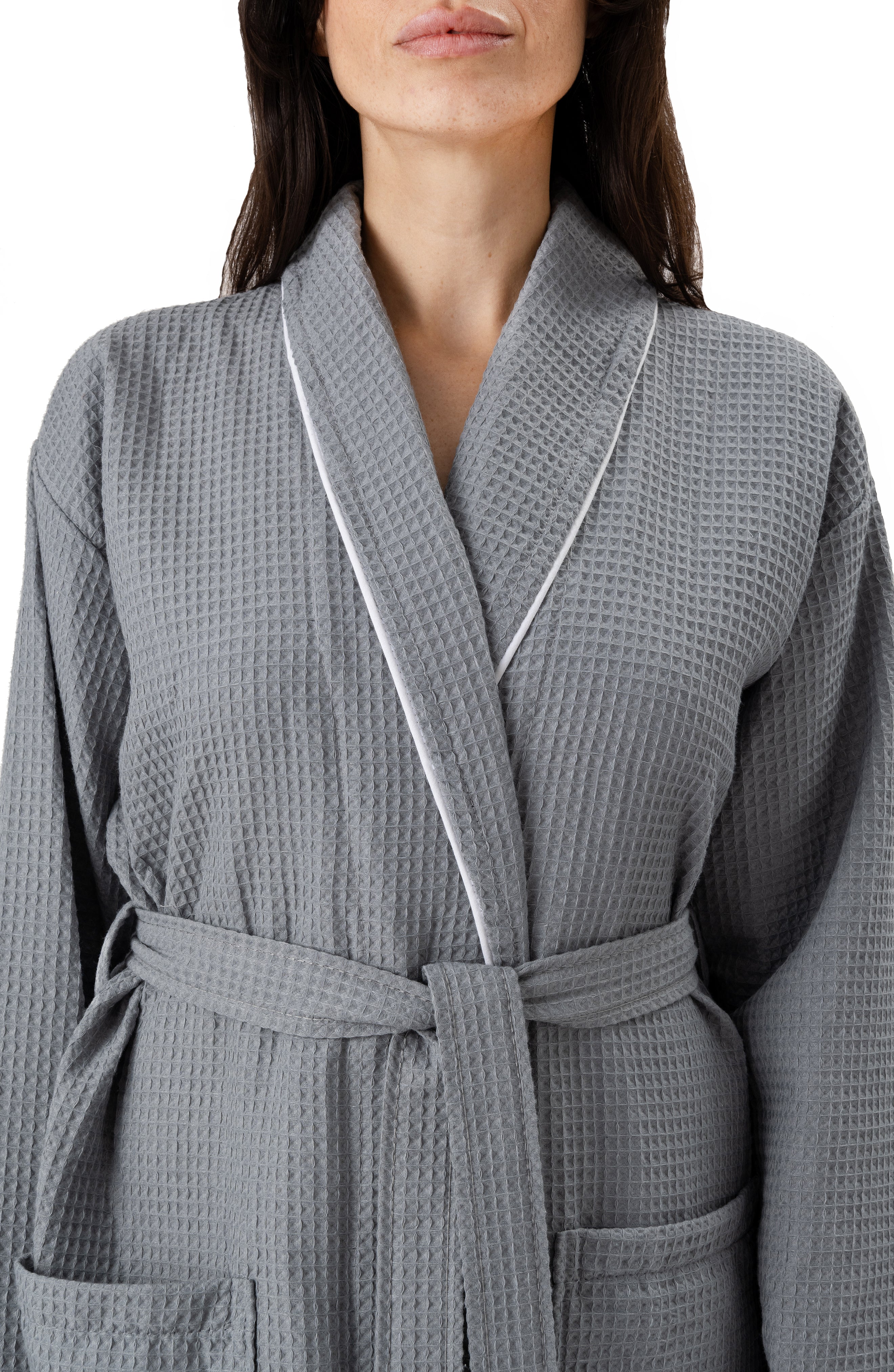 Naturelia Turkish Cotton Blend Waffle Bathrobe 2 Piece Set with Hair Towel – Grey