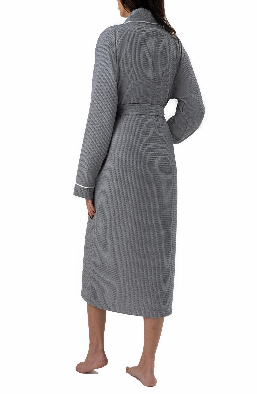 Naturelia Turkish Cotton Blend Waffle Bathrobe 2 Piece Set with Hair Towel – Grey