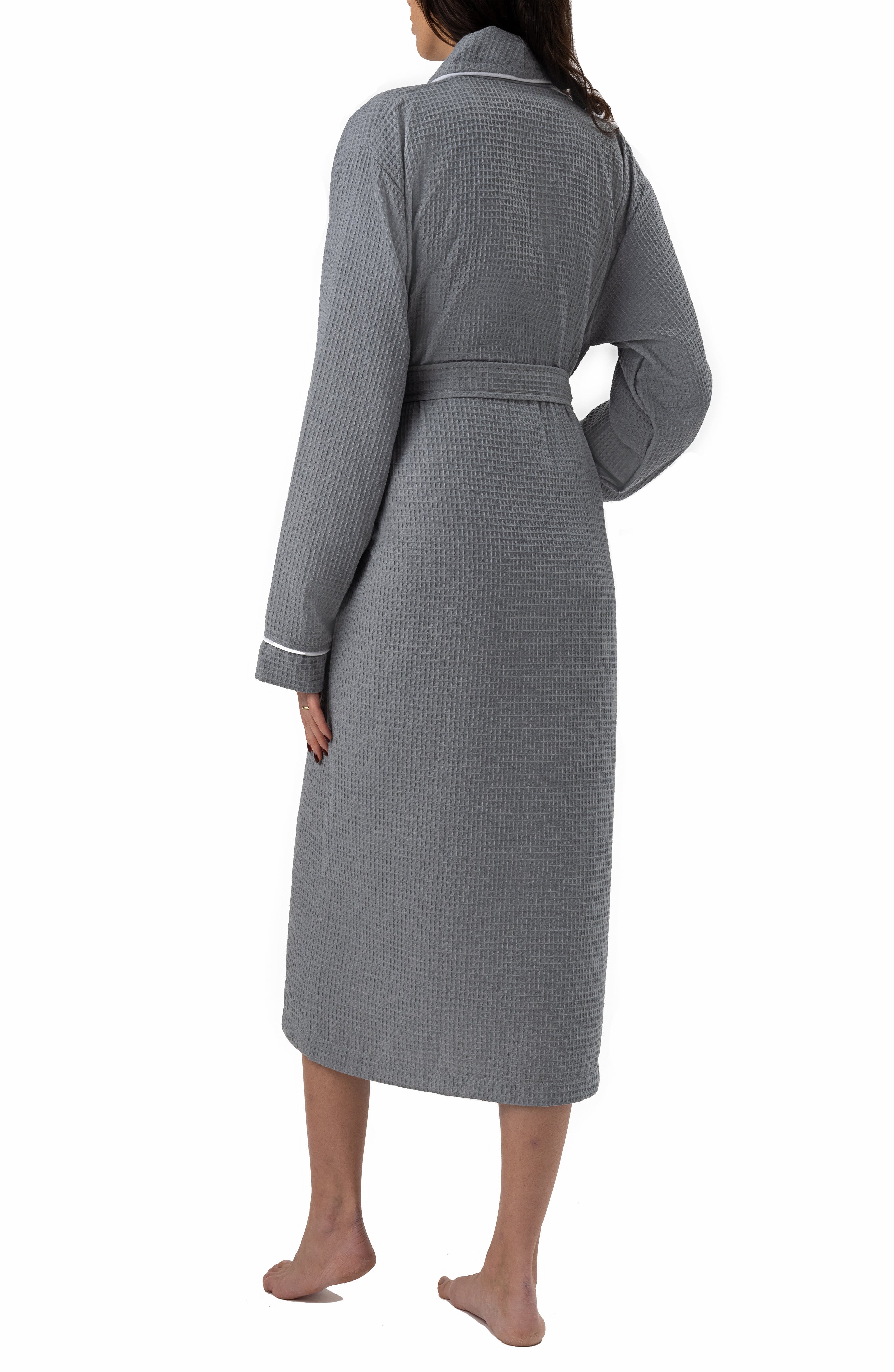 Naturelia Turkish Cotton Blend Waffle Bathrobe 2 Piece Set with Hair Towel – Grey