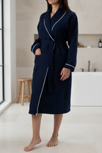 Naturelia Waffle Bathrobe 2-Piece Set with Hair Towel – Navy Blue Turkish Cotton Blend