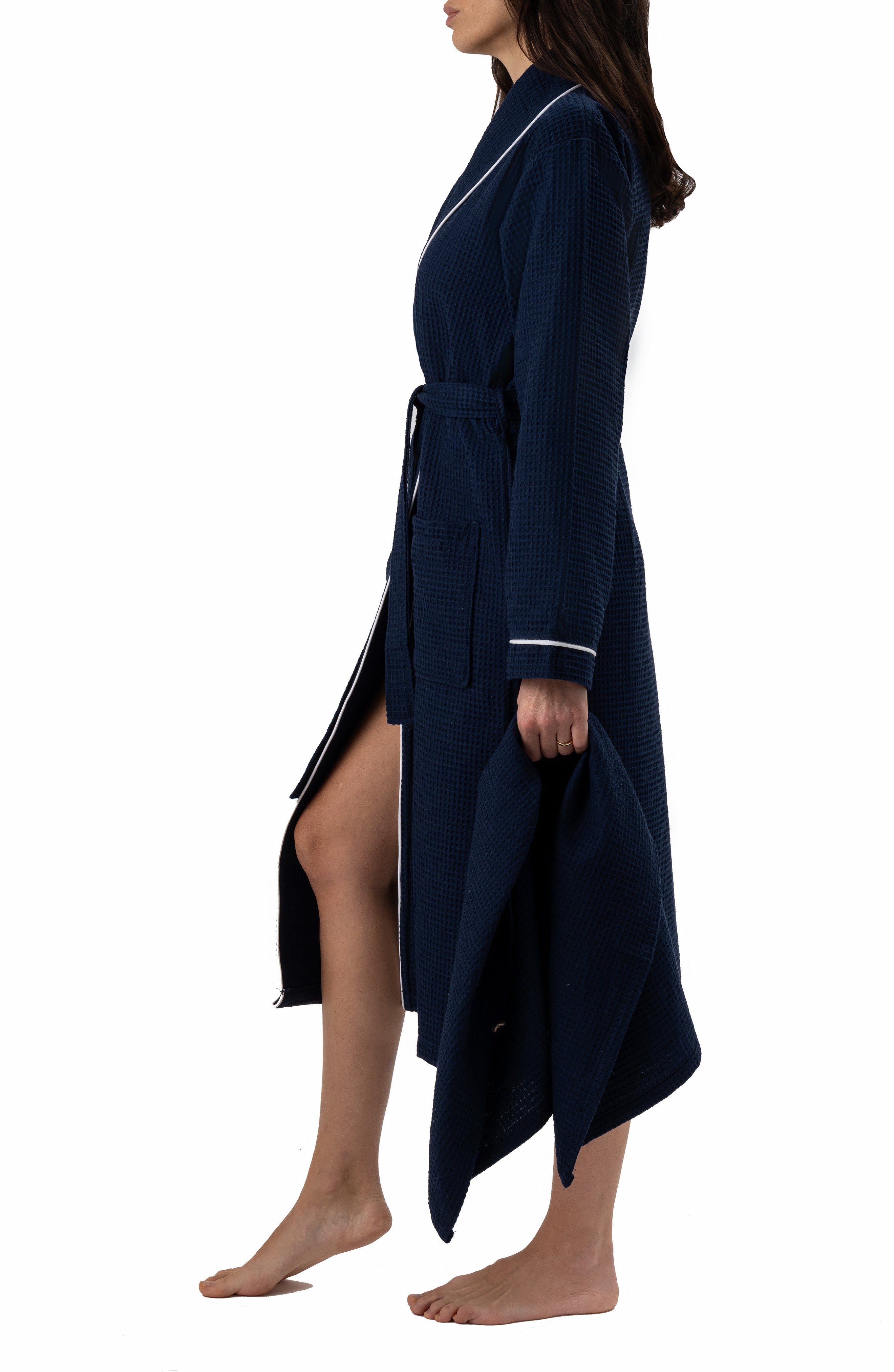 Naturelia Waffle Bathrobe 2-Piece Set with Hair Towel – Navy Blue Turkish Cotton Blend