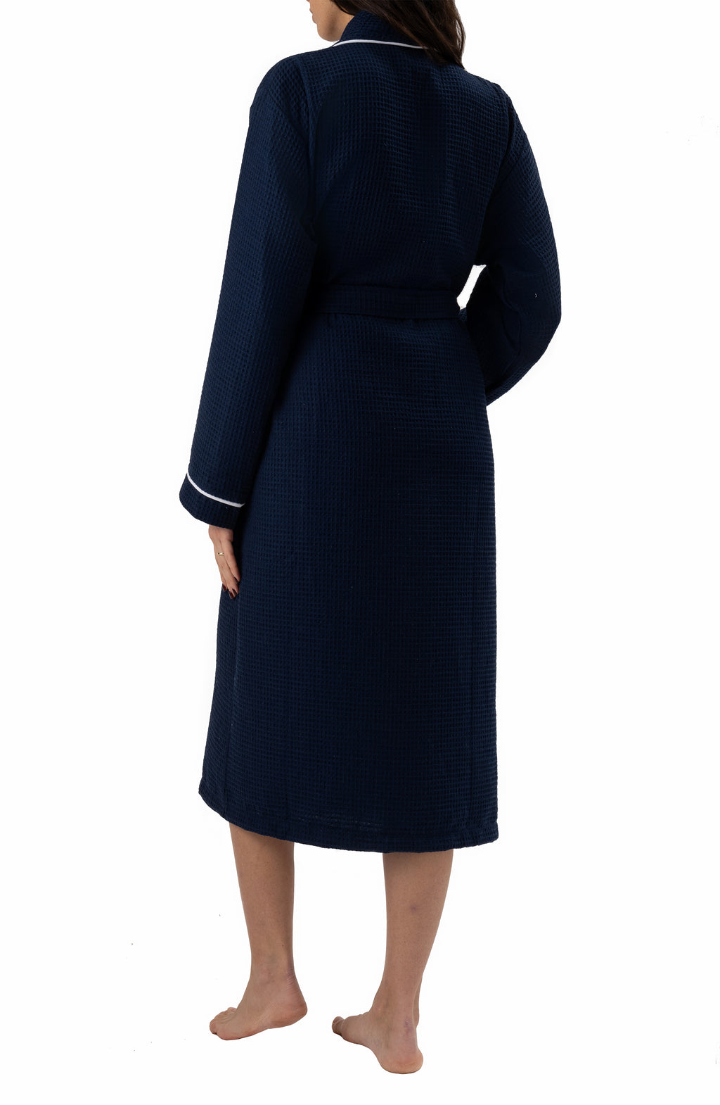 Naturelia Waffle Bathrobe 2-Piece Set with Hair Towel – Navy Blue Turkish Cotton Blend