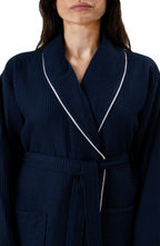 Naturelia Waffle Bathrobe 2-Piece Set with Hair Towel – Navy Blue Turkish Cotton Blend