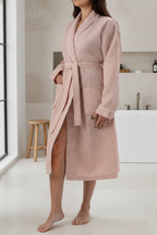 Naturelia  Turkish Cotton Blend Waffle Bathrobe 2-Piece Set with Hair Towel – Blush Pink