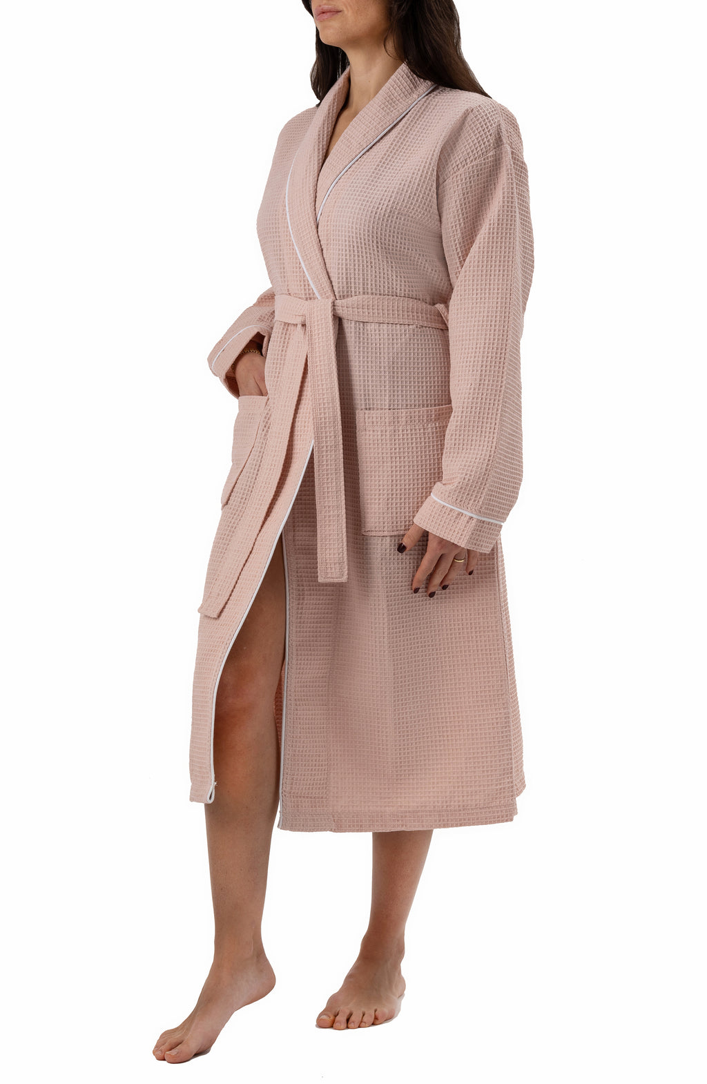 Naturelia  Turkish Cotton Blend Waffle Bathrobe 2-Piece Set with Hair Towel – Blush Pink