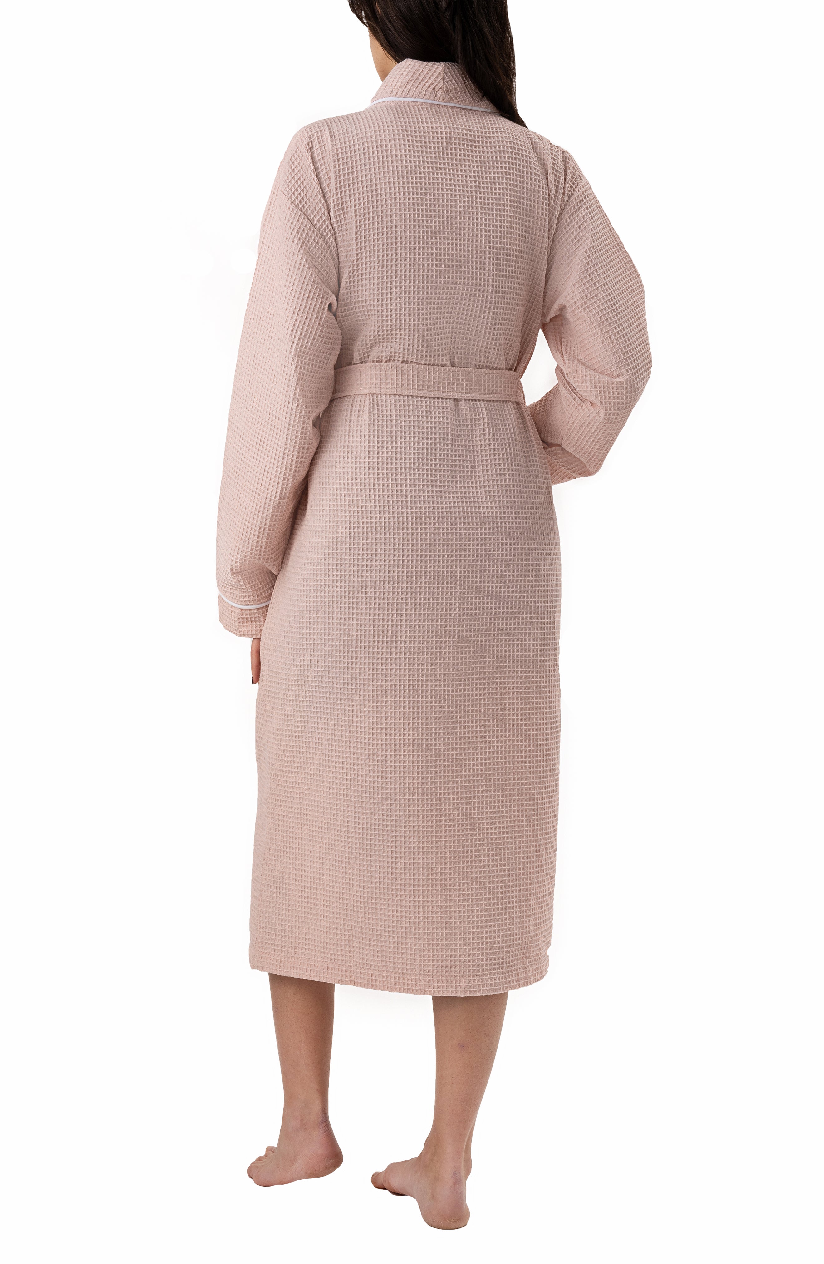 Naturelia  Turkish Cotton Blend Waffle Bathrobe 2-Piece Set with Hair Towel – Blush Pink