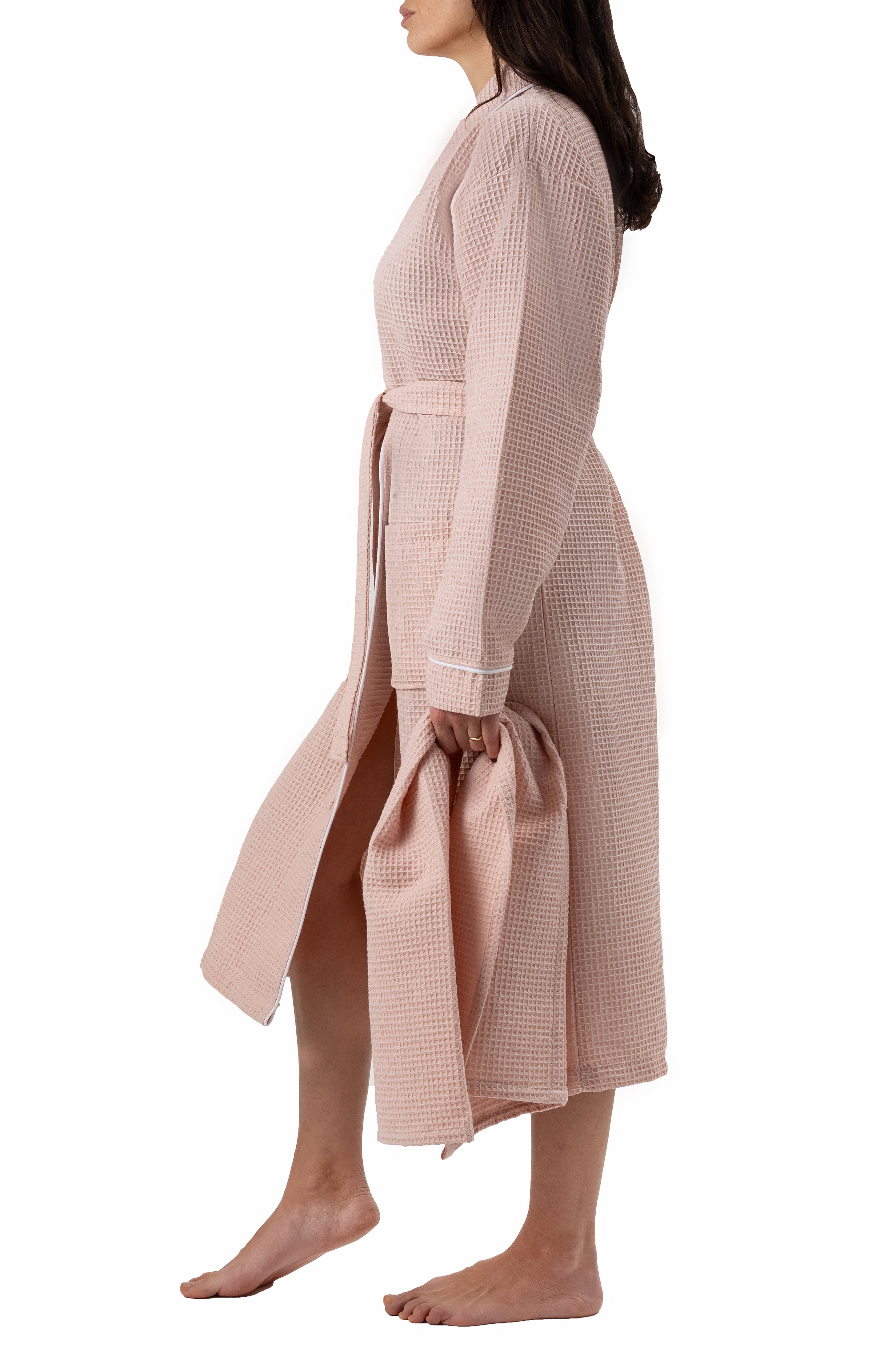 Naturelia  Turkish Cotton Blend Waffle Bathrobe 2-Piece Set with Hair Towel – Blush Pink