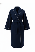 Naturelia Waffle Bathrobe 2-Piece Set with Hair Towel – Navy Blue Turkish Cotton Blend