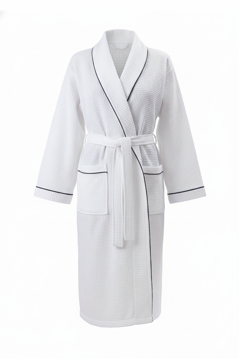 Naturelia Waffle Bathrobe 2 Piece Set with Hair Towel – White Turkish Cotton Blend