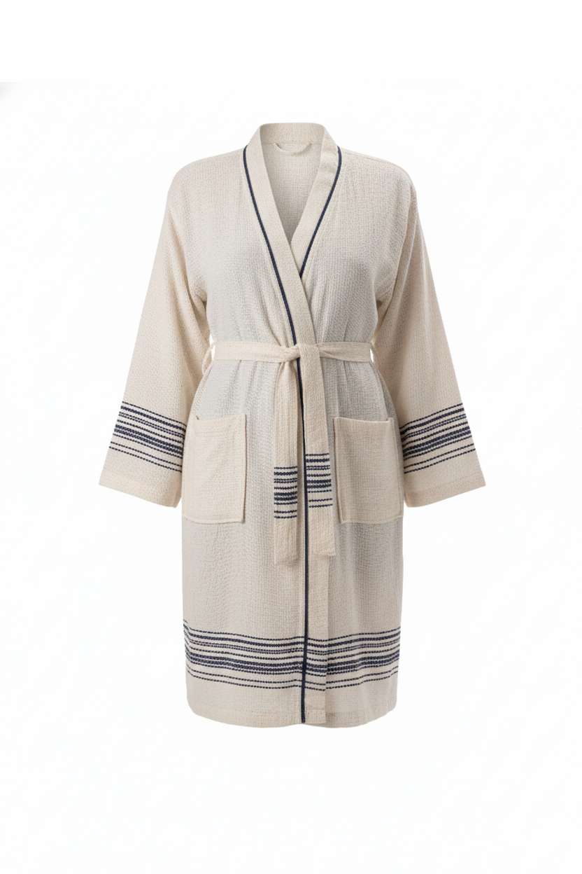 Tuluna Collection Turkish Cotton Peshtemal Bathrobe 100% Cotton - Navy Blue