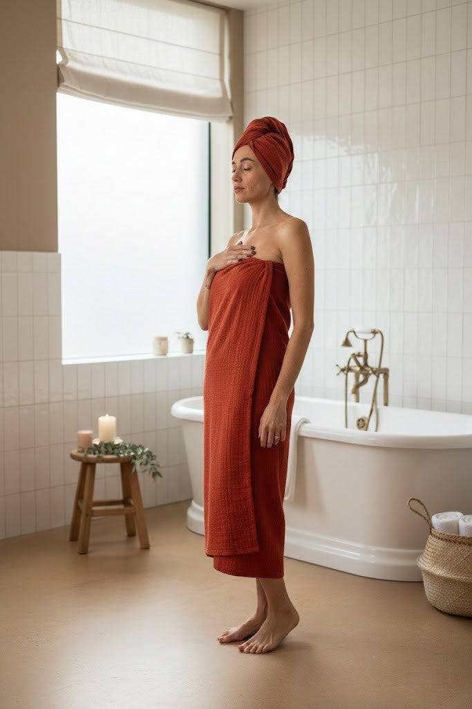 Arven Muslin Turkish Cotton 2-Piece Red Towel Set