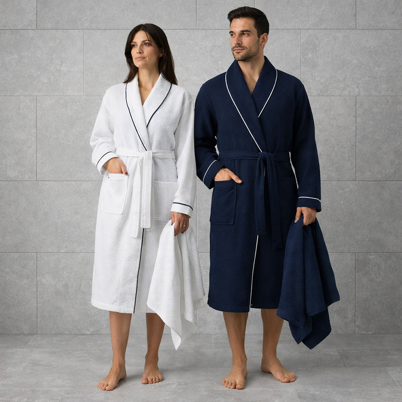 Naturelia Waffle Robe & Towel Couple Set (4-Piece)