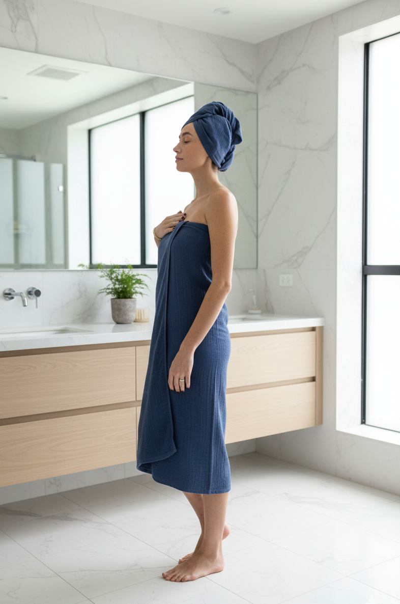 Arven Muslin Turkish Cotton 2-Piece Blue Towel Set